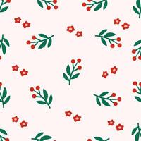 A pattern with red berries and green leaves vector