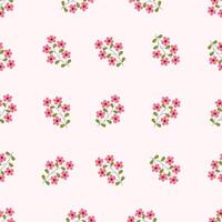 A pattern with pink flowers and leaves on a white background Seamless floral pattern. Motives are scattered randomly. Flower pattern background. cute pattern. vector