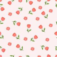 A pattern with pink flowers and leaves vector