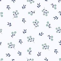 A pattern with blue flowers and leaves on a white background Seamless floral pattern. Motives are scattered randomly. Flower pattern background. cute pattern. vector