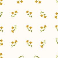 A pattern with yellow flowers and leaves on a white background Seamless floral pattern. Motives are scattered randomly. Flower pattern background. cute pattern. vector