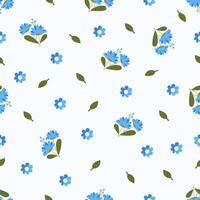 A blue and green floral pattern on a white background Seamless floral pattern. Motives are scattered randomly. Flower pattern background. cute pattern. vector