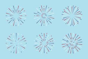 Fireworks USA flat style set. Fourth of July with a red white blue stars and sparks. United states of america independence day firecracker. Simple explosion. vector