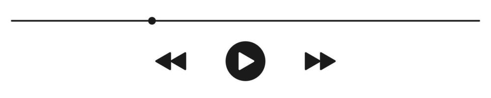 Audio or player progress loading bar with time slider, play, rewind buttons. Simple template of media device playback panel interface. Minimalist web display. White light theme vector