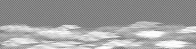 Realistic Grey border of fog, smog special effect. White steam cloud, mist on background with copy space. Cloudy haze banner. Foggy wind weather. vector
