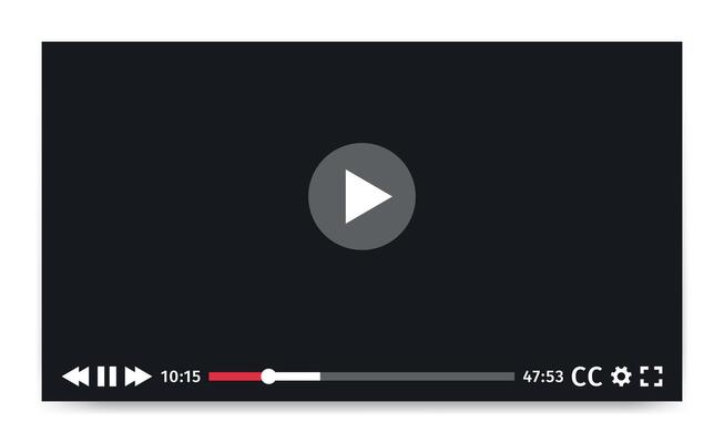 Player Screen template. Social media, web, mobile Interface mockup ui ux. Media app display. Playback software design in dark theme and flat style. Simple Multimedia viewer access