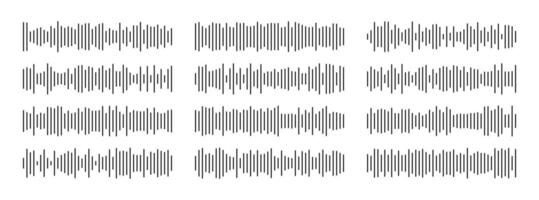 Waving, vibration and pulsing editable lines for financial monitoring. Radio sound wave set. Voice message. Audio icon. Waveform for music player interface. Recording. Equalizer template vector