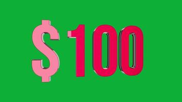 3D 100 dollars text rotation on green screen for financial motion graphic element video