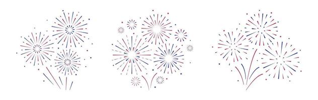 Set of simple, modern, geometric and abstract design illustrations of Fireworks and firecrackers. USA independence day element set. Explosion in flat style. vector