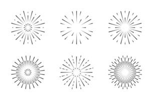 Fireworks Black editable line in flat style. Blast explosion with editable stroke. Happy new year birthday. Sparkles for poster banner card. Simple splashes Round sunburst, line radial frame icon set vector
