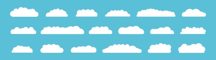 White cloud set. Sky elements in flat minimalist style. Simple abstract shapes. Empty object collection. Weather summer design. vector