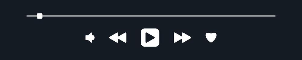 Audio media app widget with song duration bar. Music Mini Player user interface dark theme. Modern UI display element for podcast with pause, play, skip, favorite Buttons. Playback screen mockup. vector
