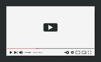 Player Template for web or mobile apps. White theme in flat style. Media display mockup. Screen for Social media Interface ui ux vector