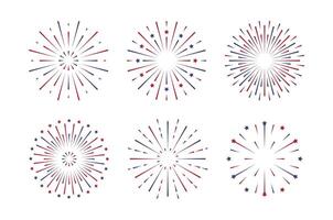 Firework icon set for American independence day, new year element for poster banner card. Christmas sparkler confetti, firecracker minimal decoration. Simple explosion icons. vector