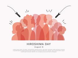 Hiroshima Remembrance Day 06 August banner template with copy space. People silhouette in flat style. Minimalist background vector