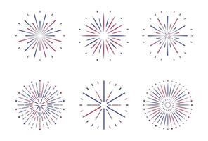 Fireworks Fourth of July. Set of explosion with a red and blue stars and sparks . United states of america independence day decoration. Simple flat style element. vector