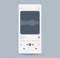 Music player frame mockup interface. player design template for web or mobile app. White theme. Display with button play like next skip song name, wave vector
