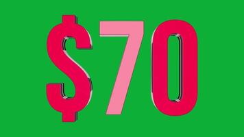 3D 70 dollars text rotation on green screen for financial motion graphic element video