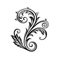 Black and White Floral Curl Swirl Silhouette Design Element Isolated on White Background Intricate Hand Drawn Style vector