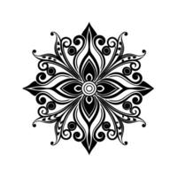 Black and White Floral Mandala Illustration Isolated on White Background Intricate Swirls and Petals Symmetrical Design Element vector