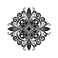Black and White Floral Mandala Graphic Design Element Intricate Swirls and Curls Isolated on White Background vector