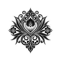 Black and White Floral Geometric Pattern Illustration Rounded Motifs Symmetrical Design Isolated White Background vector
