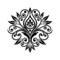 Black and White Floral Mandala Illustration Isolated White Background Intricate Leaf and Swirl Design Element vector