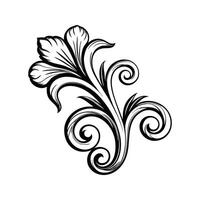 Black and White Floral Silhouette Swirl Design Element Isolated on White Background Botanical Graphic vector