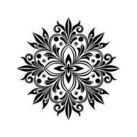 Black and White Abstract Floral Design Round Petals Symmetrical Ornament Isolated White Background vector