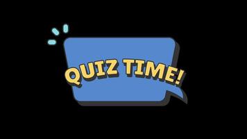 Quiz time text trivia in transparent background. Fun quiz time showcasing trivia questions and interactive learning activities. 4k animated footage video