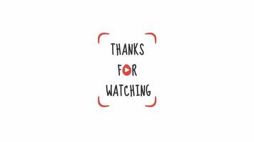 Text Illustration. Lettering of Thanks For Watching. Template for Web or Film Product. Objects Isolated on White Background. 4k Animated Footage Looping in Horizontal video