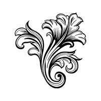 Black and White Flourishing Vine Swirl Pattern Silhouette Isolated on White Background Elegant Floral Design Element vector
