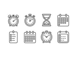Black and White Time Management Icons Set Alarm Clock Stopwatch Hourglass Calendar Checklist Planning Organization Symbols vector