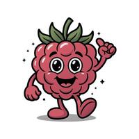 Happy Raspberry Cartoon Character Walking and Pointing Red Green Illustration vector