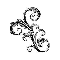 Black and White Swirl Decorative Silhouette Isolated on White Background Intricate Floral Design Element vector
