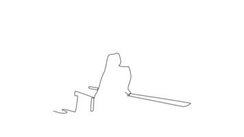Self drawing animation of single line draw professional male gymnast swinging on parallel bars while doing muscle up exercise during calisthenics workout in gym. Continuous line. Full length animated video