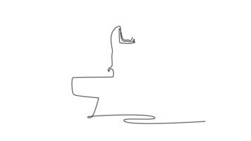 Animated self drawing of continuous line draw athlete gymnast exercise pommel horse in championship gymnastics artistic, summer sport games. Perform acrobatic motion. Full length single line animation video