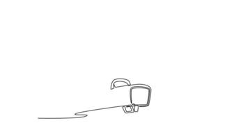 Animated self drawing of continuous line draw pommel horse athlete gymnast doing split handstand in competition artistic gymnastics. Athlete perform acrobatic motion. Full length single line animation video