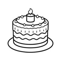 Two Layer Round Cake with Lit Candle Top Isolated White Background Simple Line Drawing Black and White Dessert Illustration vector
