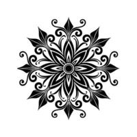 Black and White Flowing Mandala Illustration with Intricate Petals and Swirls Isolated on White Background vector