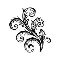 Black and White Floral Vine Ornament Silhouette Isolated on White Background Intricate Swirls and Leaves Design Element vector
