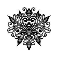 Black and White Symmetrical Floral Swirl Pattern Graphic Design Element Isolated on White Background vector