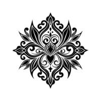 Black and White Tribal Damask Pattern Graphic Symmetrical Floral Design Element Isolated White Background vector