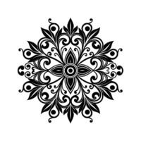 Black and White Symmetrical Floral Ornament Graphic Isolated White Background Intricate Design Element vector