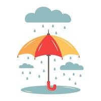 Multi-colored umbrella, clouds with rain and a puddle. illustration isolated on white background vector
