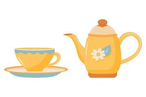 Teapot with mug. Tea drinking symbol. illustration isolated on white background vector