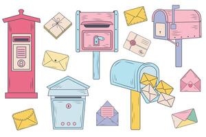 colorful mailboxes with envelopes vector
