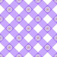 Small daisies arranged in a purple repeating checkered design pattern used in various applications, such as textiles, wallpapers, and digital design. vector