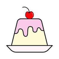 Kawaii pudding with cherry topping. vector