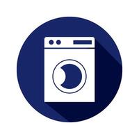 Washing machine icon in circle on navy blue background. vector